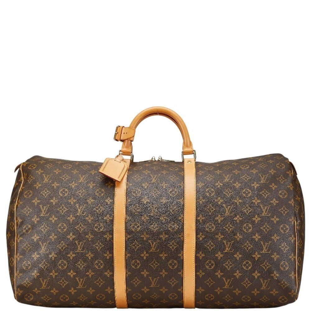 LOUIS VUITTON Brown Monogram Leather Keepall 60 Boston Bag